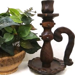 Primitive Hand Crafted Wood Candle Holder Vintage